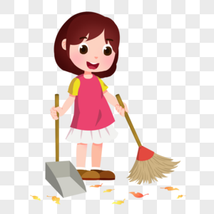 卡通女孩秋季扫落叶图片素材