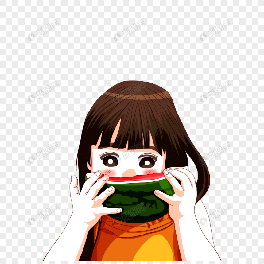 小女孩吃西瓜
