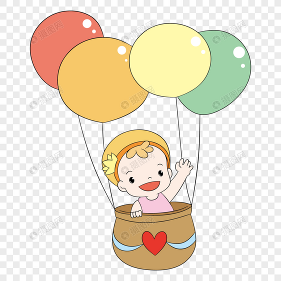 母婴喂养周坐热气球的可爱婴儿图片