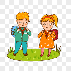 去上学背着书包的小学生小学生插图开学人物卡通手绘可爱插画图片