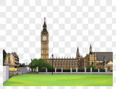 卡通大本钟欧式建筑伦敦钟高清图片