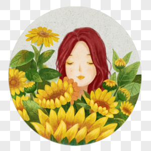 手绘人物花卉向日葵图片
