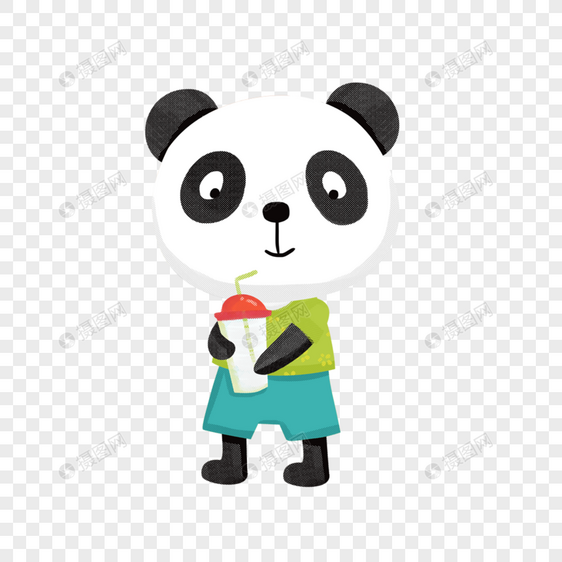喝饮料的熊猫图片
