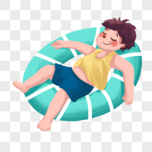 躺在游泳圈上的男孩图片