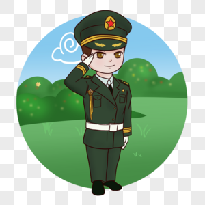 手绘敬礼的军人元素素材