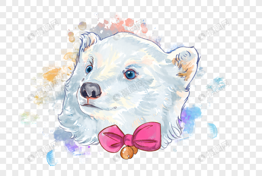 北极熊水彩手绘图片