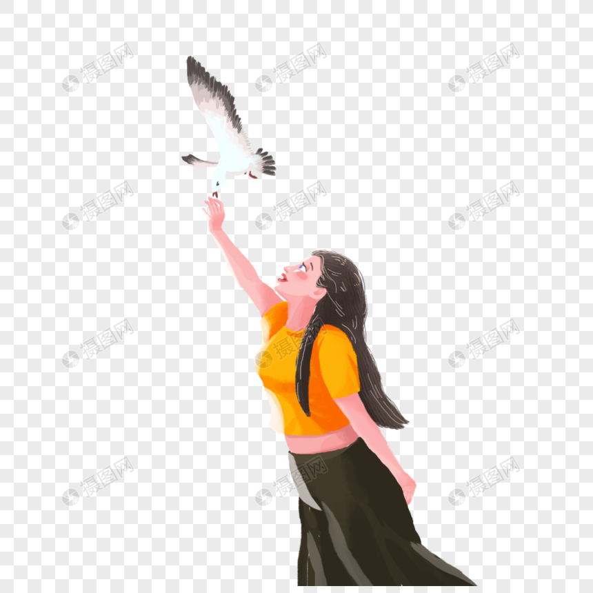 喂海鸥的女孩