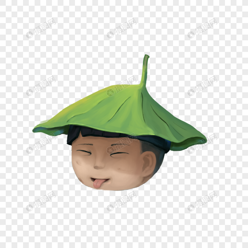 顶着荷叶的男孩