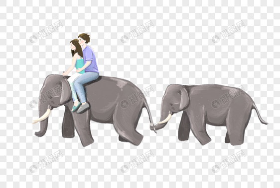 骑着大象的情侣图片