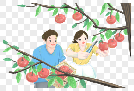 摘苹果的情侣图片
