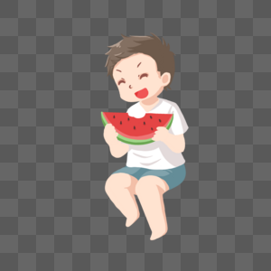 坐着吃瓜的男孩图片