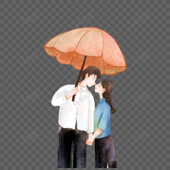 打伞接吻的情侣图片