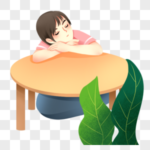 卡通桌子床上桌子上睡觉的女孩素材