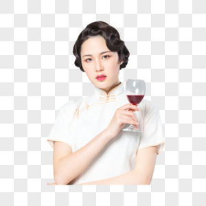 旗袍女性品酒图片