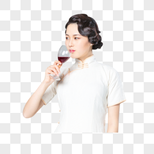 旗袍女性品酒图片