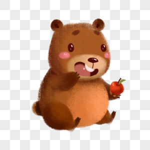 秋天吃苹果的小熊高清图片
