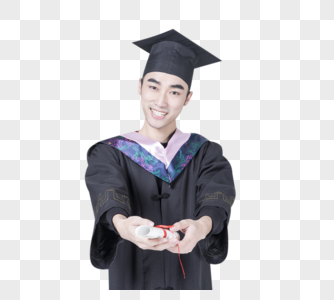 拿着毕业证书的毕业大学生学士帽高清图片素材