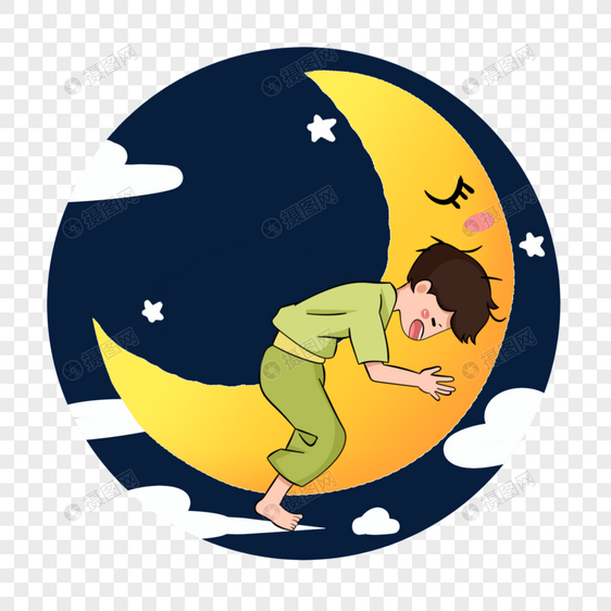 抱着月亮睡觉的人卡通手绘图片