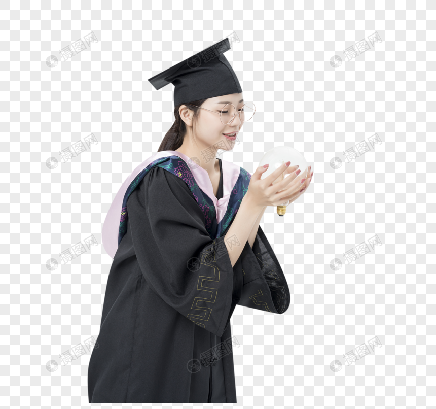 拿着灯泡的毕业女大学生元素素材下载 正版素材 摄图网