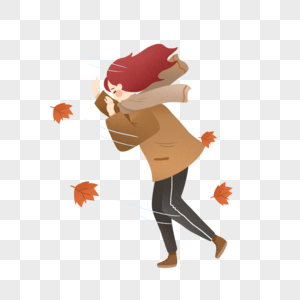 秋天在秋风中行走的女青年图片