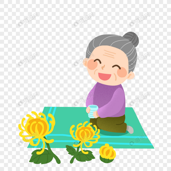 重阳节赏菊的老奶奶图片