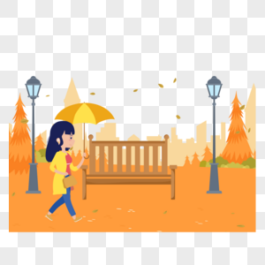 打伞的女士在秋天的公园里散步图片