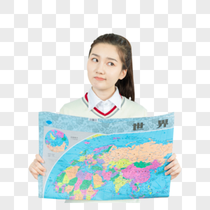 清纯女高中生手拿地图图片