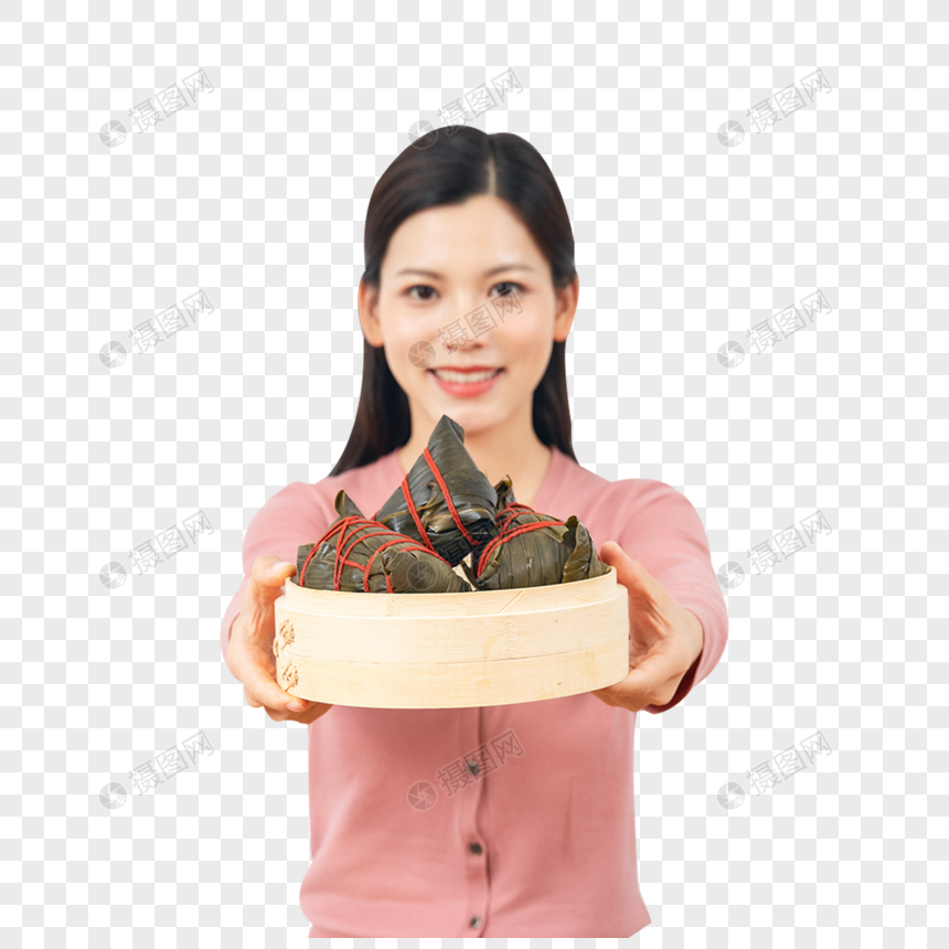 美女端午节包粽子图片