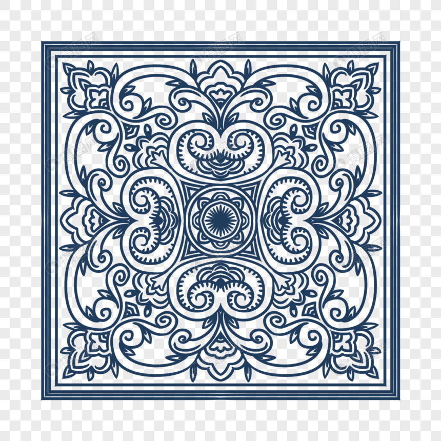 方形青花瓷纹样