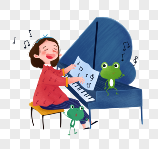 教师节音乐老师在课上弹钢琴小青蛙跟着唱歌图片