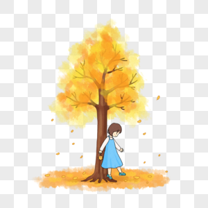 秋天树下的小女孩图片
