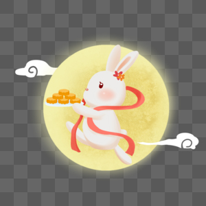 中秋节月兔拿月饼图片