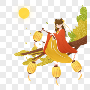 中秋节古风少女树上放花灯图片