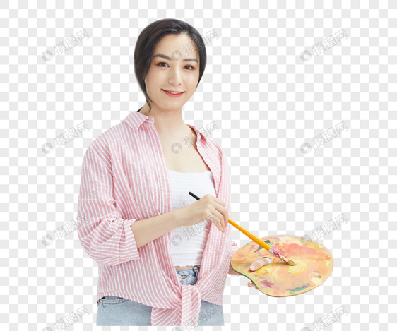 美女画家手拿调色板和画笔图片