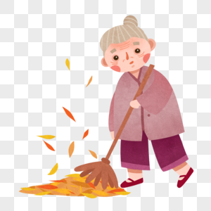 扫落叶老奶奶图片素材