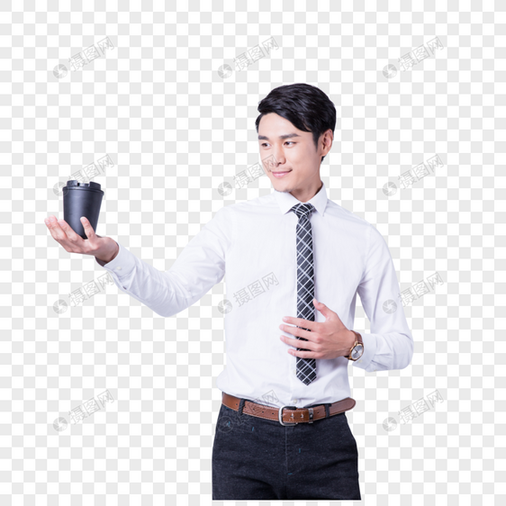商务休闲手拿咖啡杯男性人像图片