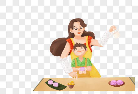 教孩子做月饼的母亲图片