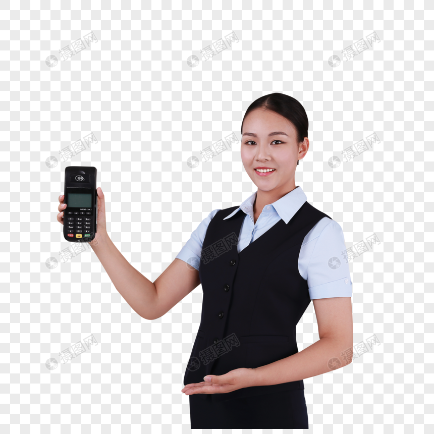 拿着pos机准备刷卡的美女客服