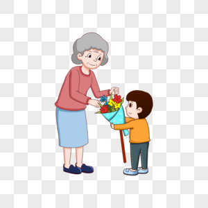重阳节献花给老人的孩子图片