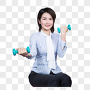 女性办公室锻炼哑铃图片