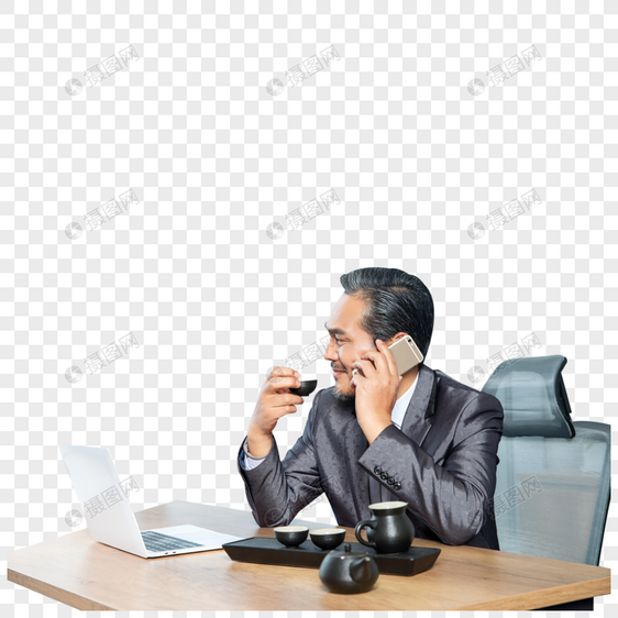 商务男士喝茶打电话图片
