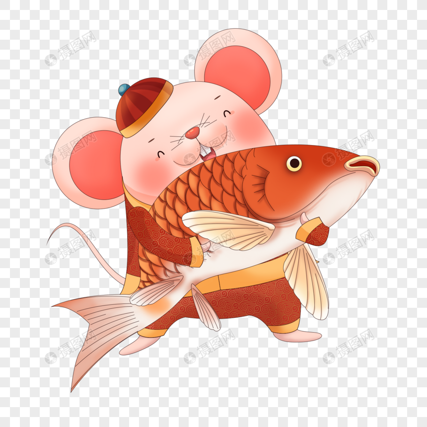 新年抱着锦鲤的老鼠