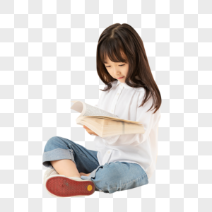 小女孩坐在地上看书高清图片
