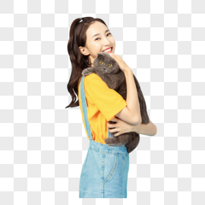 活力时尚少女抱着猫图片