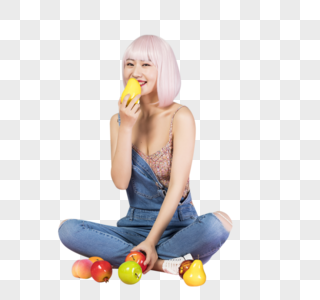 拿着芒果水果的女性图片