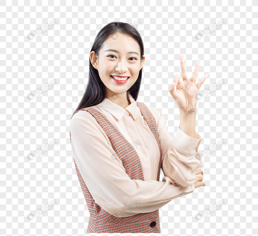 青年女性白领办公OK手势图片