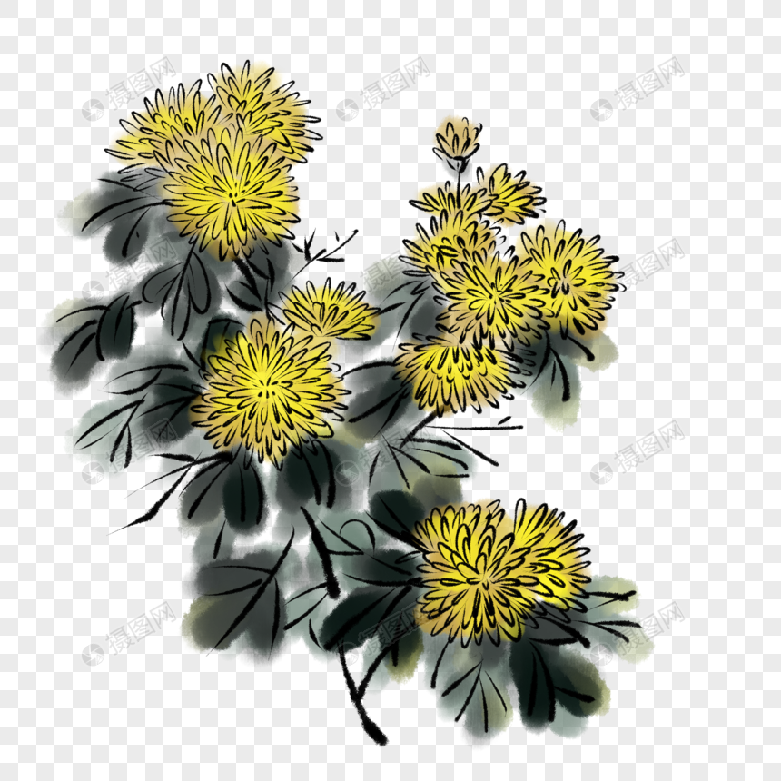水墨菊元素素材下载 正版素材 摄图网