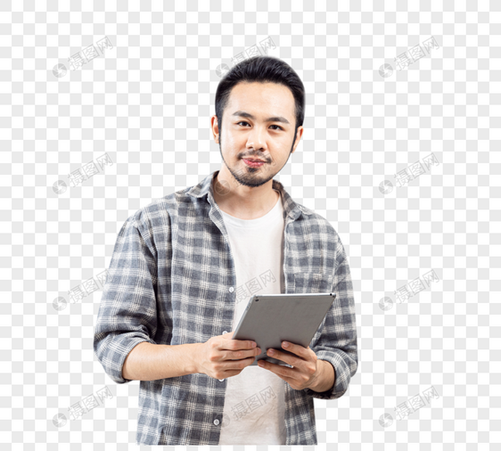 青年男士拿平板电脑图片