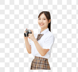 拿着相机的女学生中国人高清图片素材