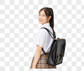 背着书包的女学生模特高清图片素材